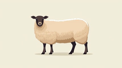 charming flat icon of a Dorset male sheep, isolated on a white background. Emphasize the cute features, beige woolly coat, and curved horns