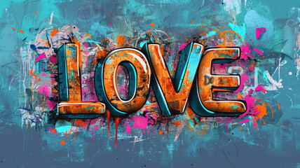 Colorful Street Art, Graffiti LOVE in a Dynamic Composition