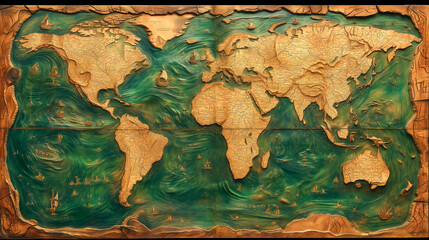 Ancient World Map in the Style of Leonardo da Vinci, ai generated