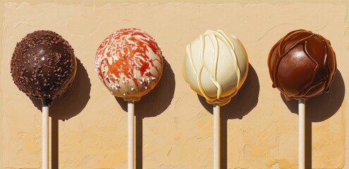 four lolly pops are on sticks next to each other