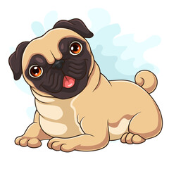 Cute pug dog cartoon isolated on white background
