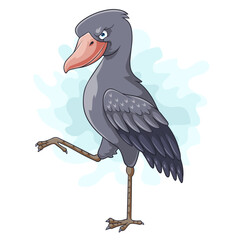 Cartoon shoebill stork with angry expression