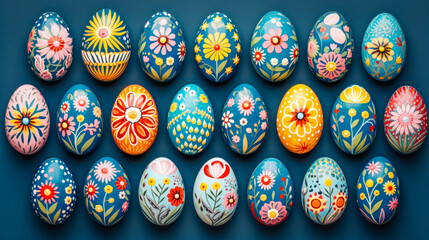 Vibrant Easter eggs, adorned with bold hues, radiate joy and renewal. A symbol of celebration and hope, perfect for religious occasions. Generated AI.