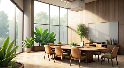 Fototapeta premium conference room interior in 3d rendering illustration