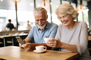 Fototapeta na wymiar Laughing Senior Couple with Smartphone.