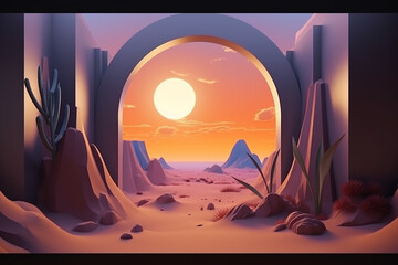 Minimalist Desert Sunset Illustration.