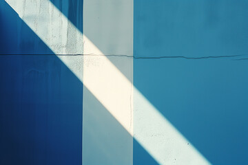 Blue and white wall with sunray.Minimal concept with creative copyspace.