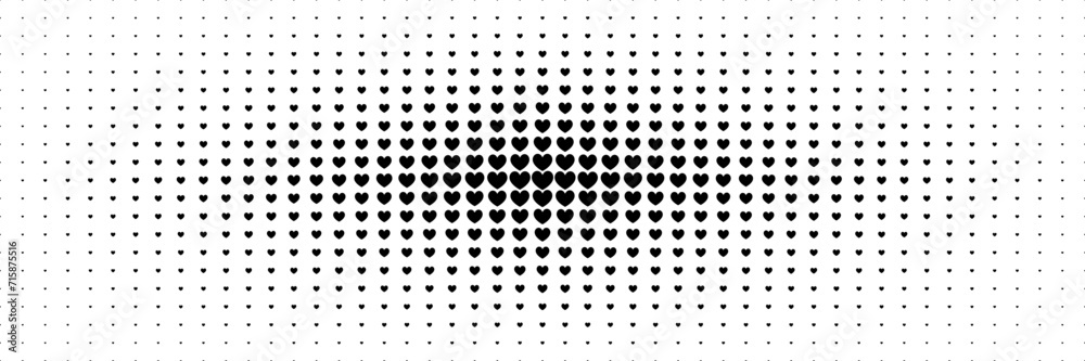 Poster horizontal halftone of black heart shape design for pattern and valentine's day background.