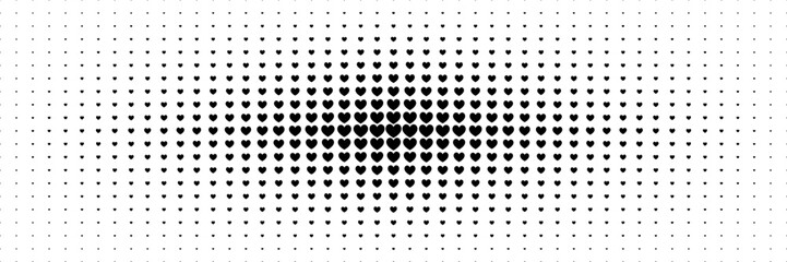 horizontal halftone of black heart shape design for pattern and valentine's day background. - obrazy, fototapety, plakaty