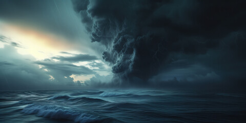 Dark stormy sea with a monster cloud in the sky
 - obrazy, fototapety, plakaty