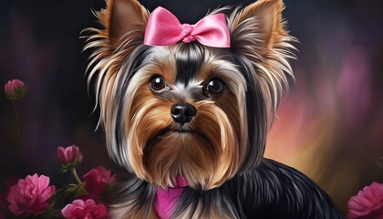 yorkshire terrier with pink bow 