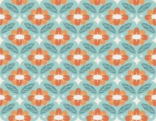 Abstract retro floral seamless pattern. Vector vintage flower art deco texture. Geometric minimalist background.