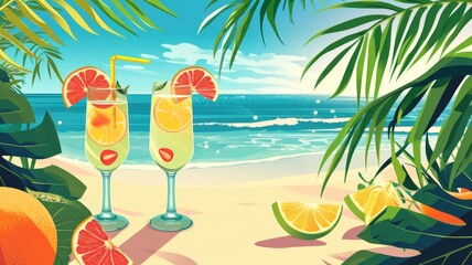 Fototapeta na wymiar illustration exotic beverages and beach-inspired cuisine. Beach Cuisine Extravaganza