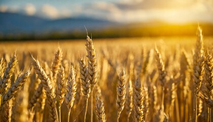 Fototapeta premium belo campo de trigo, céu ensolarado, de ouro