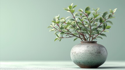 Elegant green potted plant on soft pastel background for tranquil interior decor