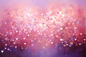 Floating hearts with a magical glow on a pink background. Digital illustration.