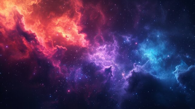 A abstract background with a cosmic theme, featuring nebulae and star clusters