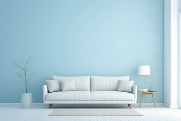 Fototapeta na wymiar Modern living room with white sofa and blue wall.