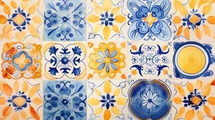 Collection of colorful ceramic tiles with intricate design.