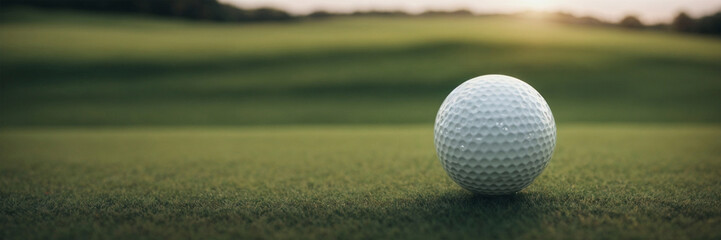 Obraz premium Close-up golf ball on tee with blur green bokeh background.