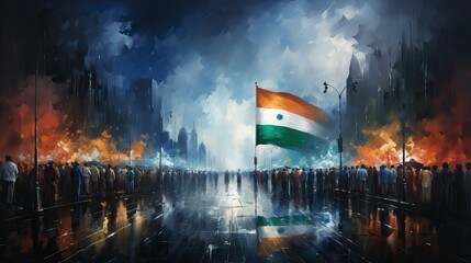 India flag with fists painting on it ,illustration, Indian Republic Day, Indian Independence day - obrazy, fototapety, plakaty