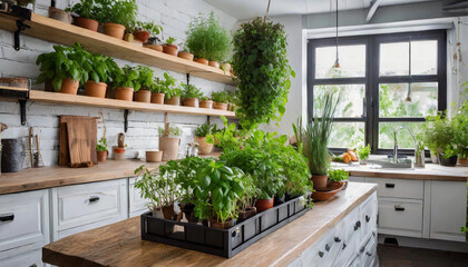Fototapeta na wymiar modern kitchen with an indoor herb garden, promoting fresh ingredients for cooking