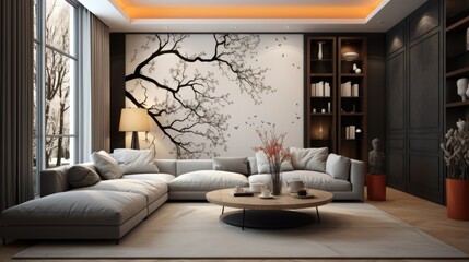 Interior living room wall painting or art Generative AI