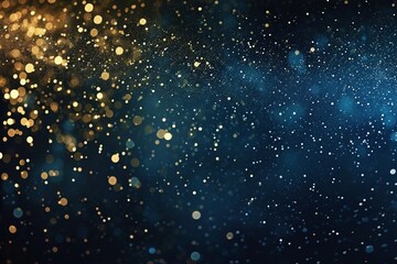 Fototapeta premium Enigmatic Radiance: De-focused Background of Abstract Glitter Lights in Blue, Gold, and Black