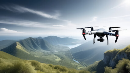 Fototapeta na wymiar Drone with digital camera flying against a background of nature. Generative AI