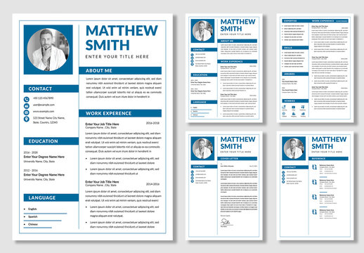 Resume And Cover Letter With Blue And Gray Accents