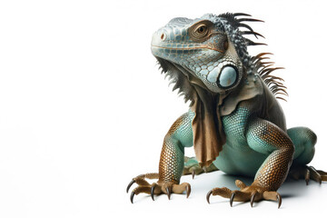 Fototapeta premium full body Iguana lizard isolated on solid white background. ai generative