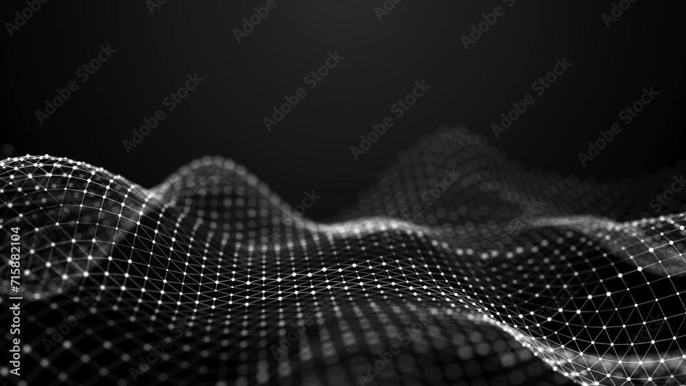 Poster Internet technology network. Abstract black and white background. Large amount of data. 3d rendering.