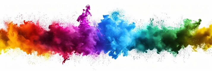 Dazzling Spectrum: Rainbow Color Explosion Standing Out on a White Background - obrazy, fototapety, plakaty