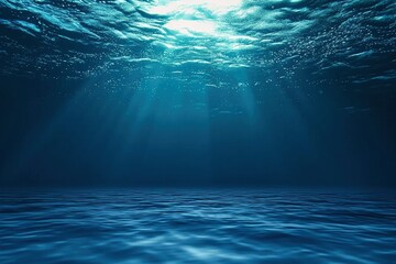 Abyssal Depths: View of Dark Blue Ocean Surface from Underwater - obrazy, fototapety, plakaty