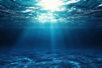 Fototapeta na wymiar Submerged Tranquility: Dark Blue Oceanic Surface Seen Below Water