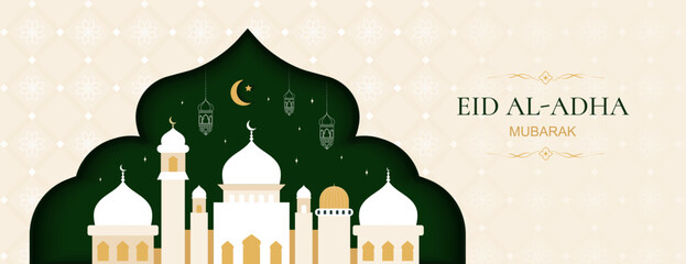 Ramadan Kareem. Islamic greeting card, poster template in flat style. Eid Mubarak.	