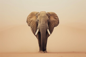 Elephant in the desert.Minimal concept.Natural colors.