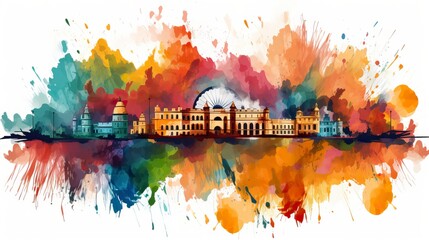 India with dome and flag in blue and white color ,illustration, Indian Republic Day, Indian Independence day