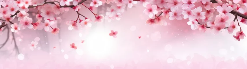 Foto op Canvas Pink background adorned with blooming sakura branches for a romantic Valentine's Day. © ProPhotos