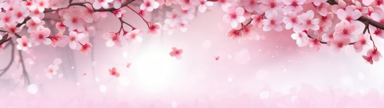 Pink background adorned with blooming sakura branches for a romantic Valentine's Day.