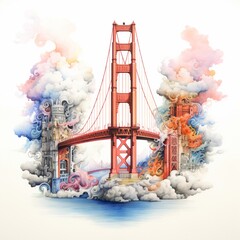 Fototapeta premium Pencil sketch clouds colorful gate bridge images Generative AI