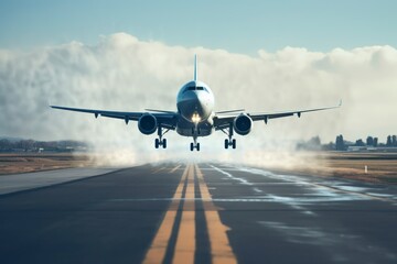 Airplane landing on the runway.