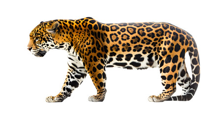 Majestic Leopard Strides Gracefully Across Blank Canvas