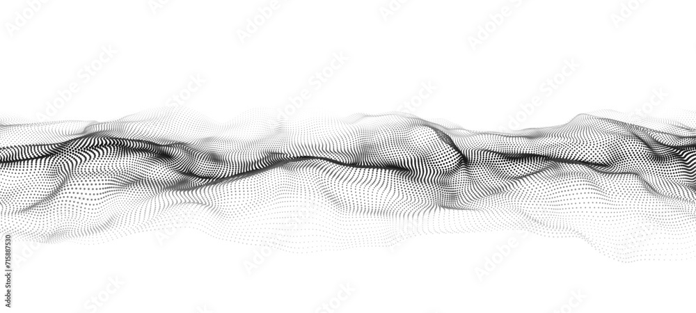 Poster Wave of moving particles on a white background. Big data transfer.Abstract vector 3d illustrations.