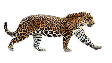 Majestic Leopard Walking on White Background - Graceful and Powerful Wildlife Species