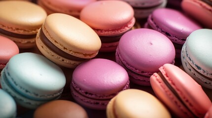 Obraz premium Colorful macaroons in pastel colors. Close up.