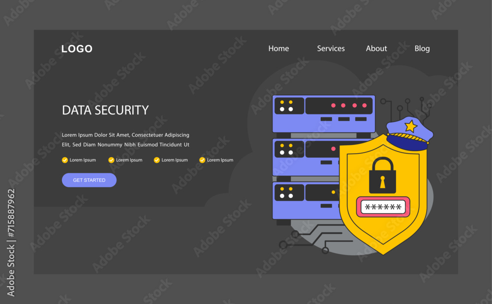 Poster data security dark or night web or landing. shielded servers and encrypted access points. secure dat