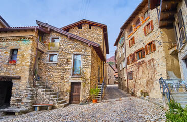 The stone houses of Bre Village, Monte Bre, Ticino, Switzerland