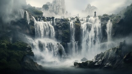 waterfall in fog ai generated