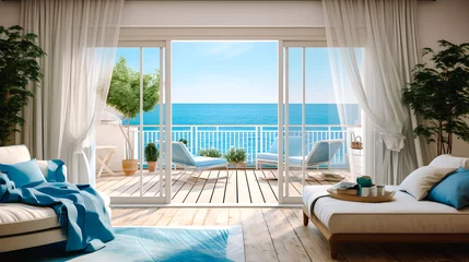 Foto op Plexiglas Appartement avec balcon et vue sur la mer © Concept Photo Studio